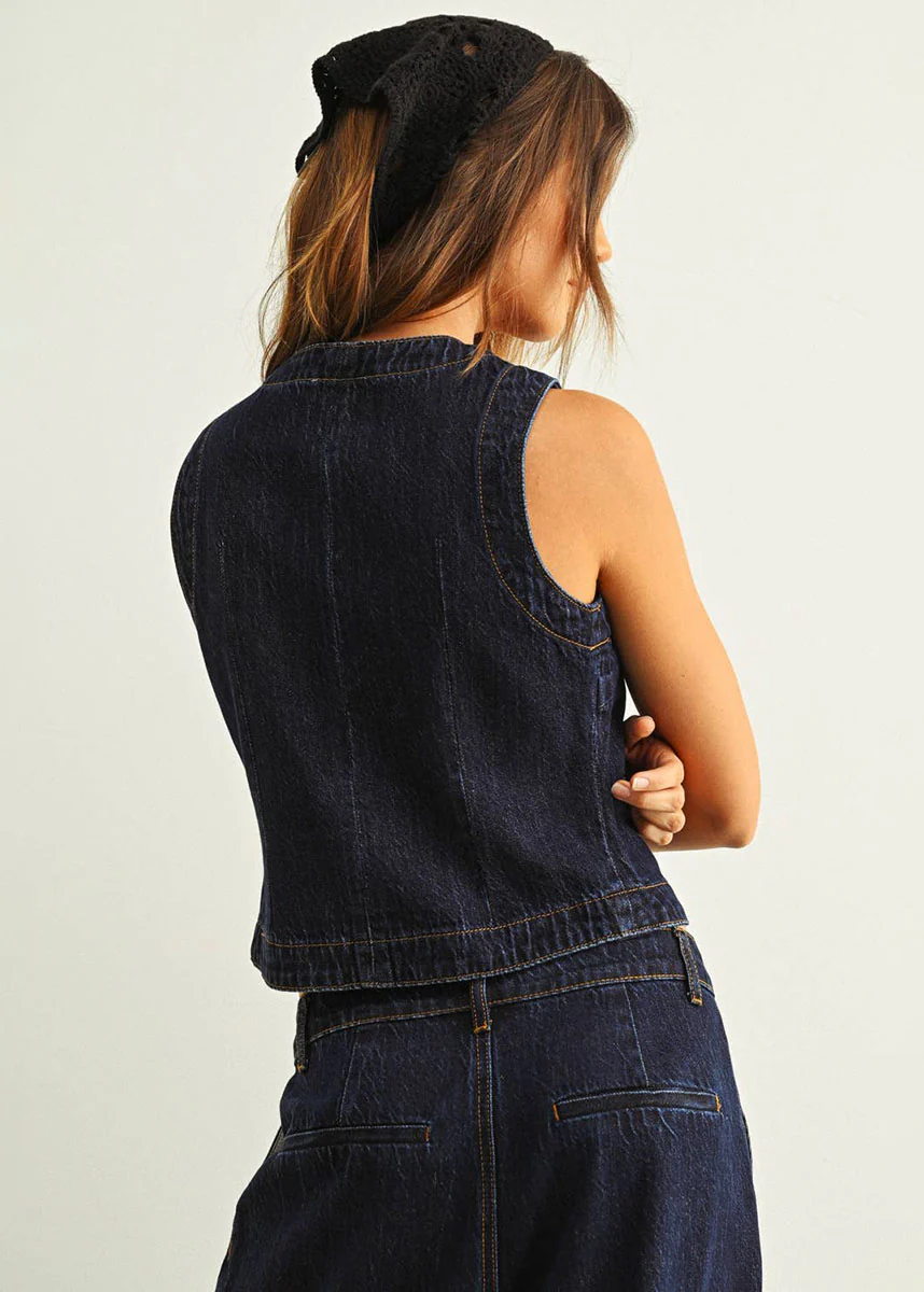 Padma Denim Button Front Vest - Indigo - Image 4
