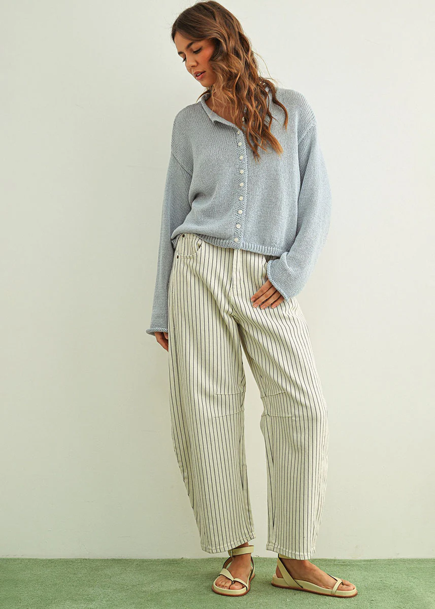 Paige Pinstripe Barrel - White & Black - Image 4