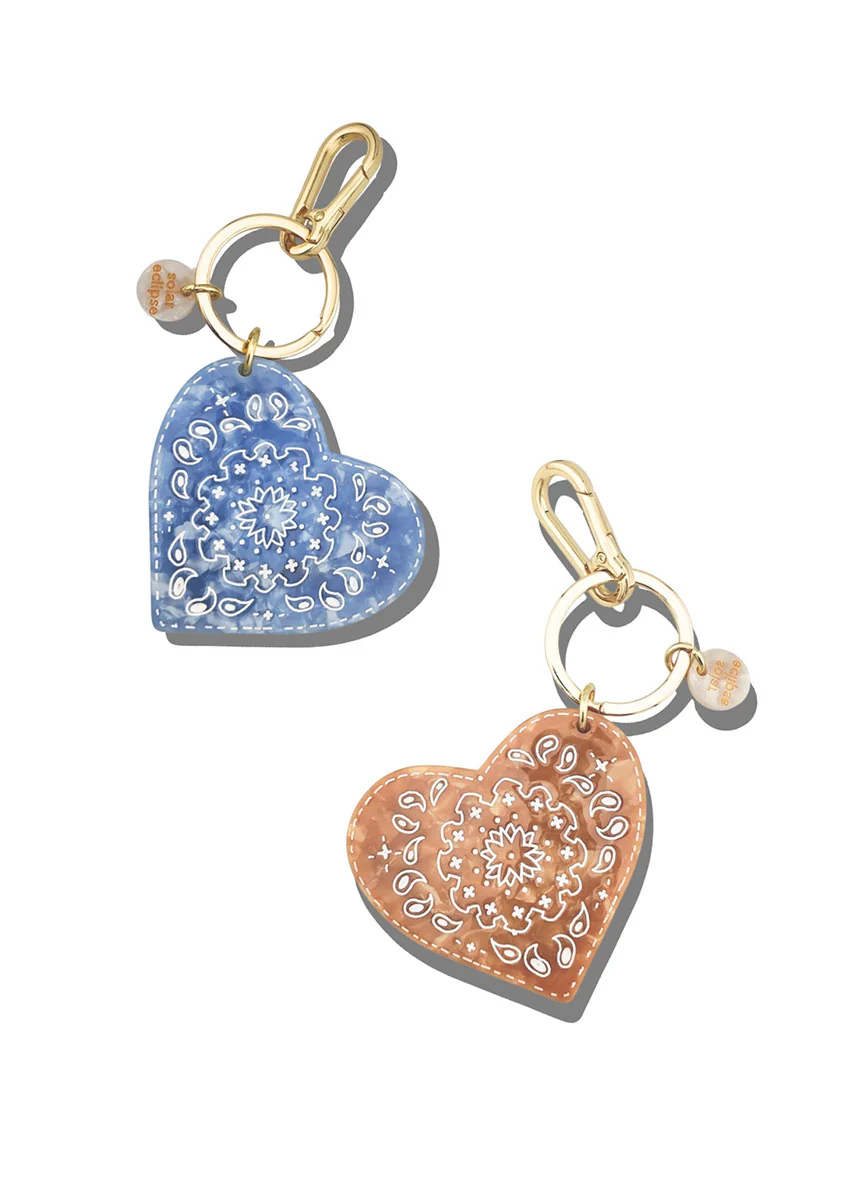Paisley Heart Bag Charm Keychain - Blue - Image 4