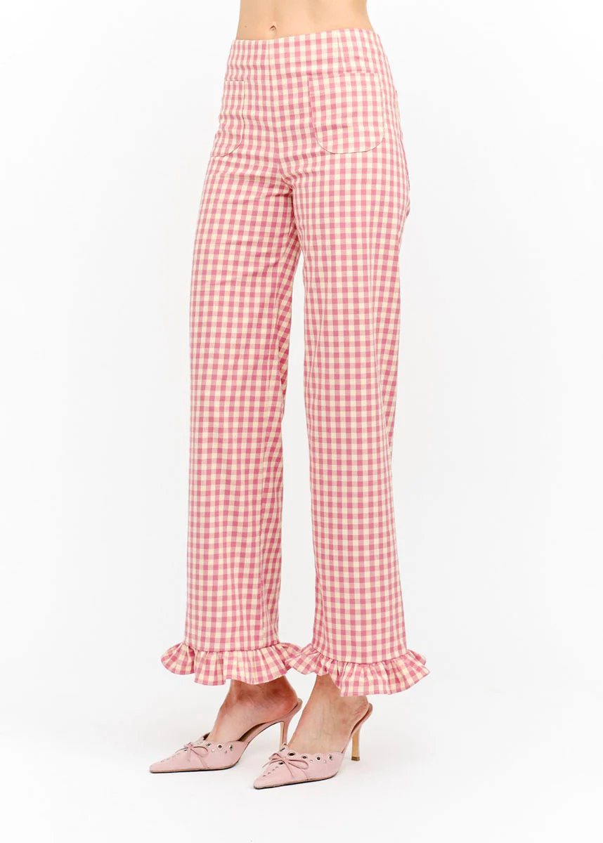 Paloma Straight Ruffle Gingham Pant - Pink - Image 2