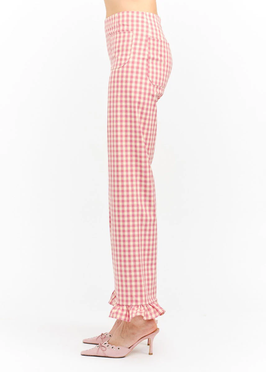 Paloma Straight Ruffle Gingham Pant - Pink - Image 3