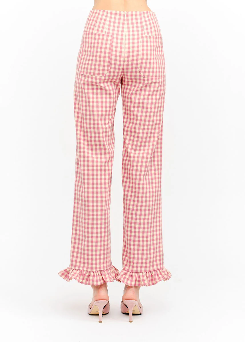 Paloma Straight Ruffle Gingham Pant - Pink - Image 4