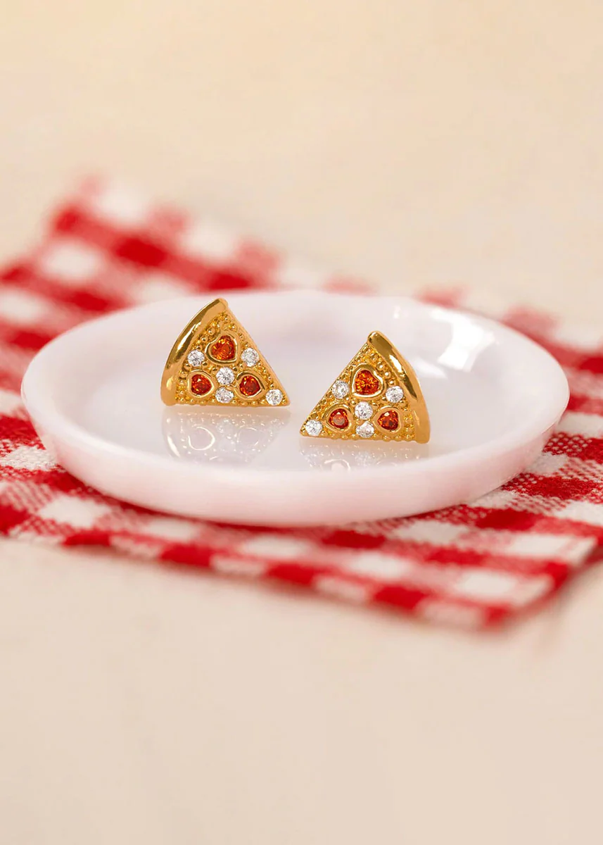 Pepperoni Pizza Studs - Gold - Image 3
