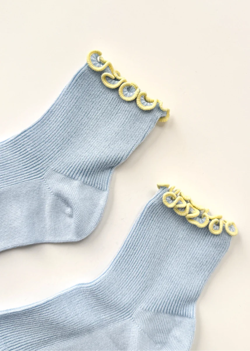 Petite Ruffled Modal Socks - Baby Blue & Butter - Image 2