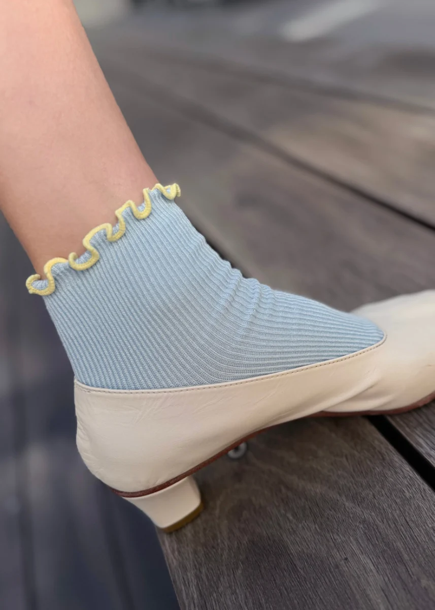 Petite Ruffled Modal Socks - Baby Blue & Butter - Image 3