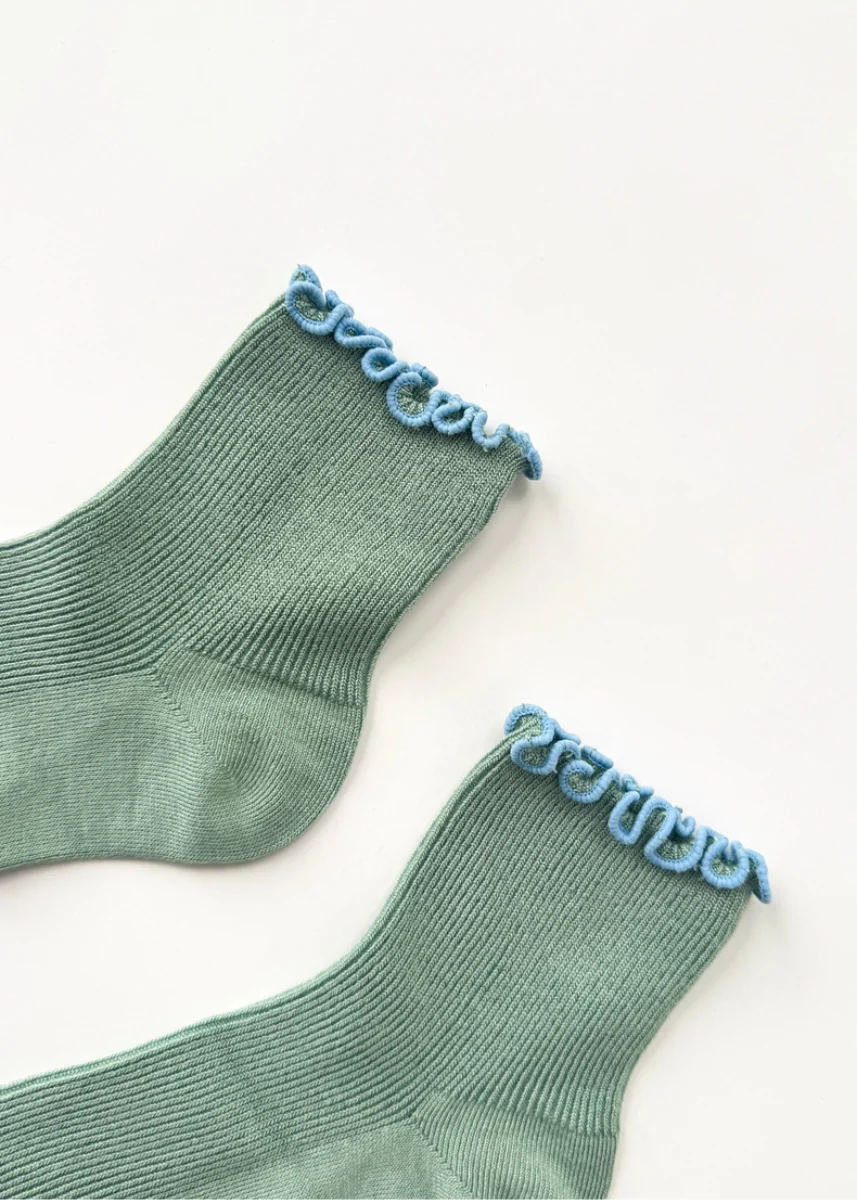 Petite Ruffled Modal Socks - Sea Glass & Powder Blue - Image 2
