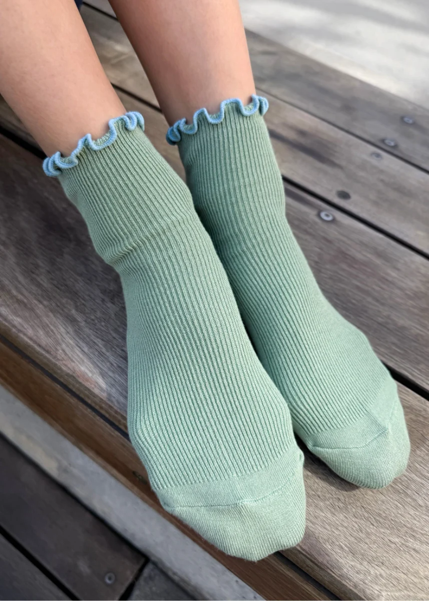 Petite Ruffled Modal Socks - Sea Glass & Powder Blue - Image 3