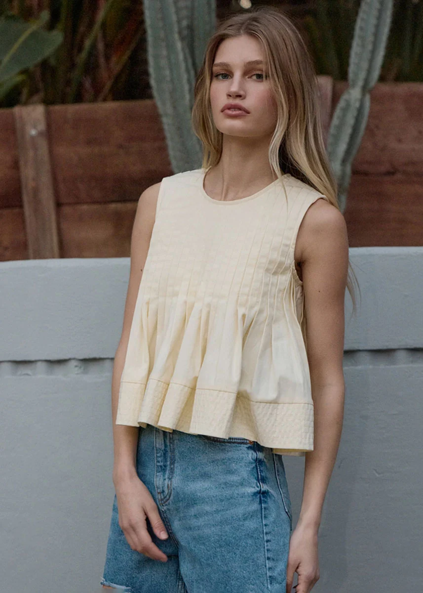 Petunia Pleated Flare Peplum Top - Light Yellow - Image 2
