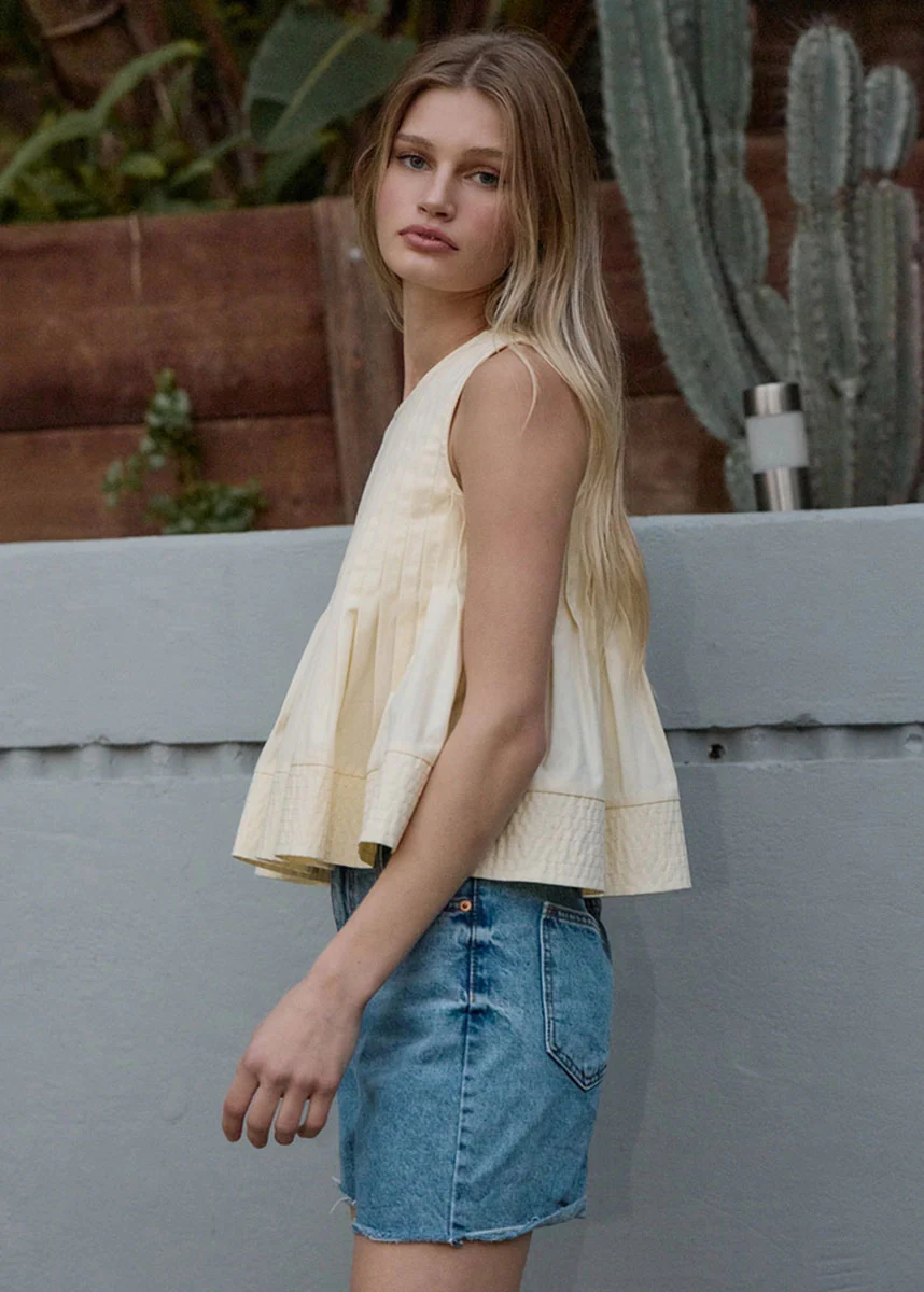Petunia Pleated Flare Peplum Top - Light Yellow - Image 3