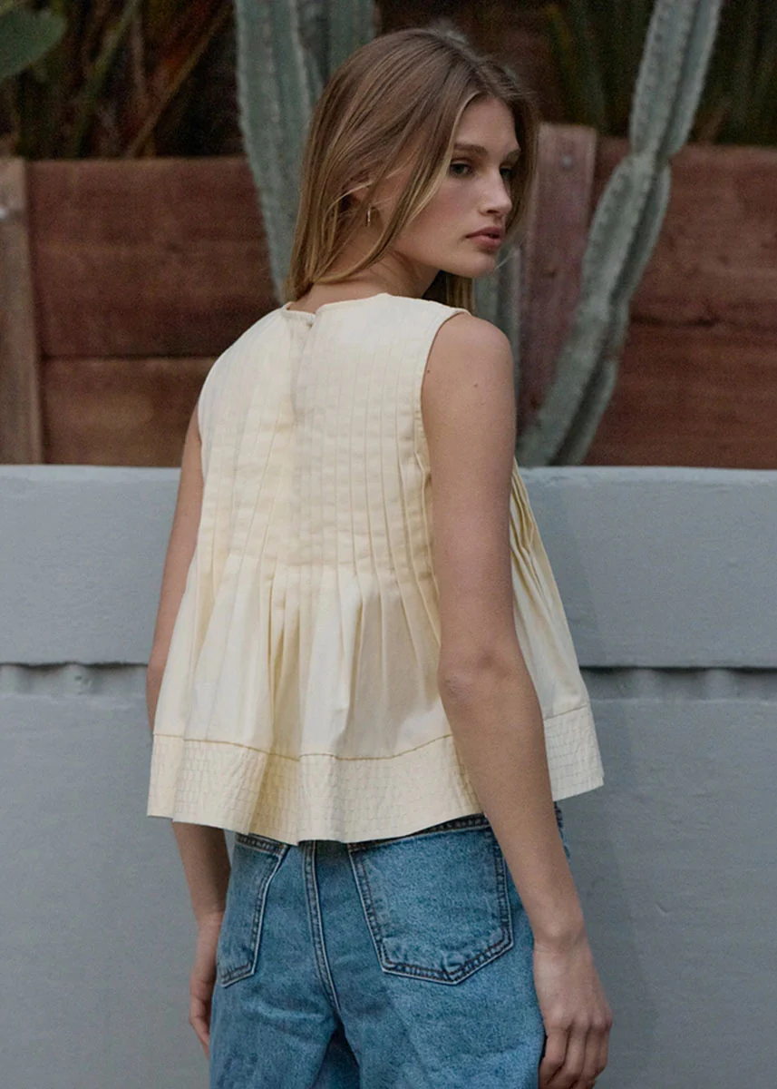 Petunia Pleated Flare Peplum Top - Light Yellow - Image 4