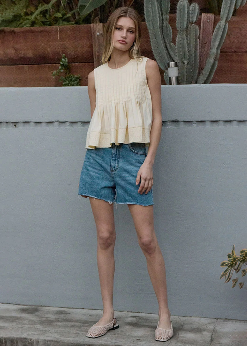 Petunia Pleated Flare Peplum Top - Light Yellow - Image 5