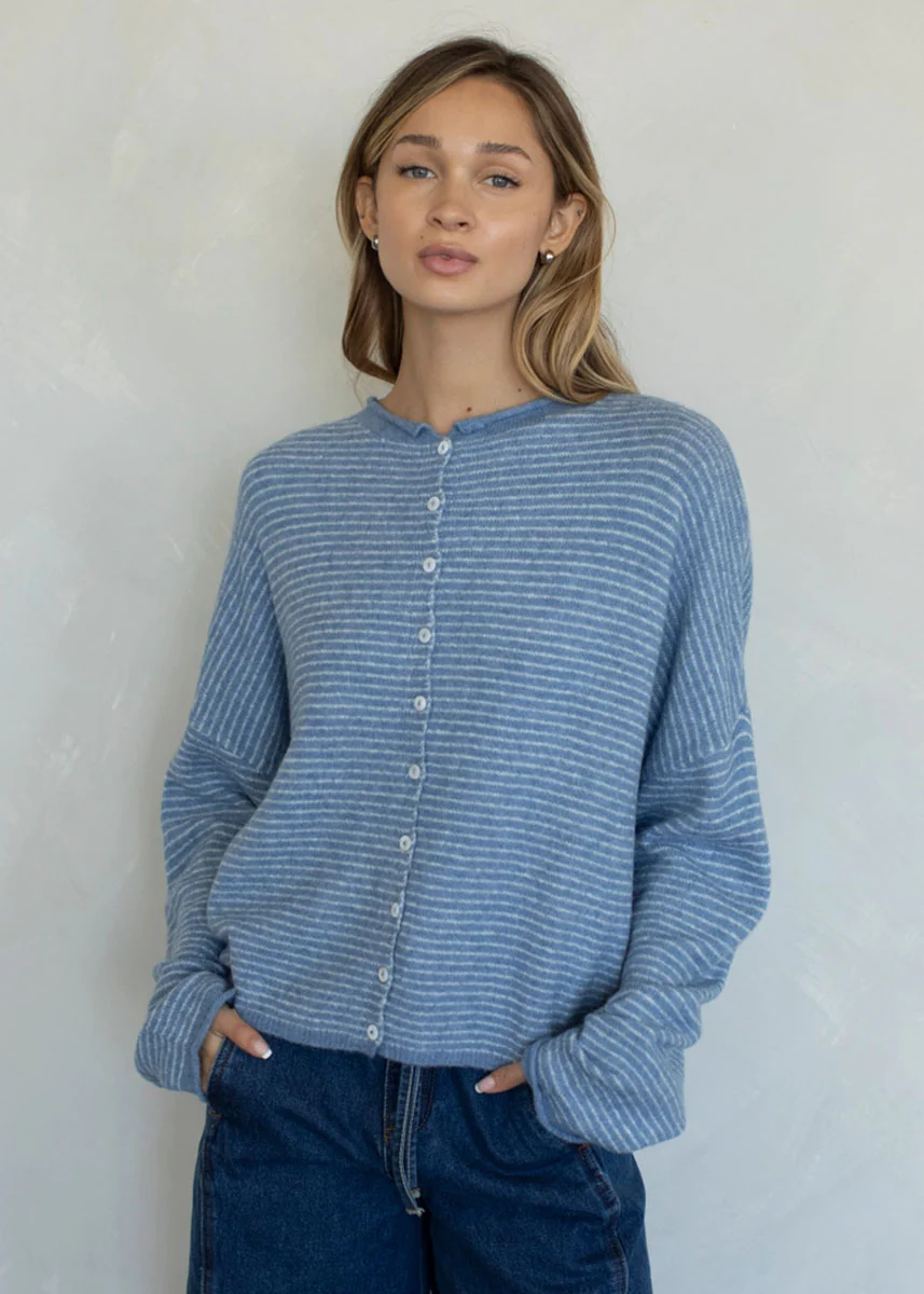 Piper Pin Striped Cardigan - Dusty Blue - Image 7