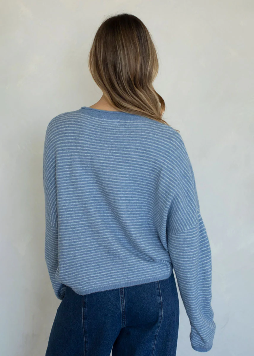 Piper Pin Striped Cardigan - Dusty Blue - Image 8