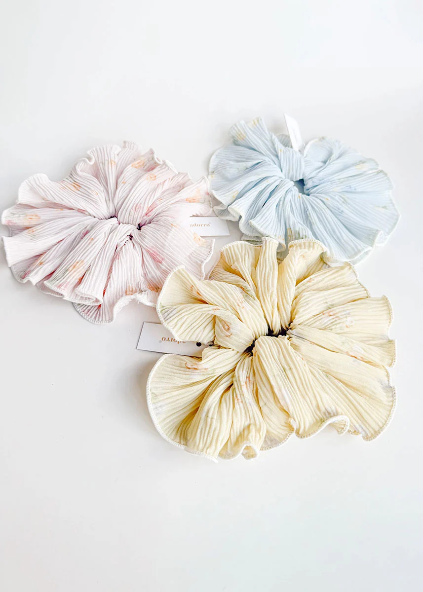 Pleated Floral Mega Scrunchie - Yellow - Image 2