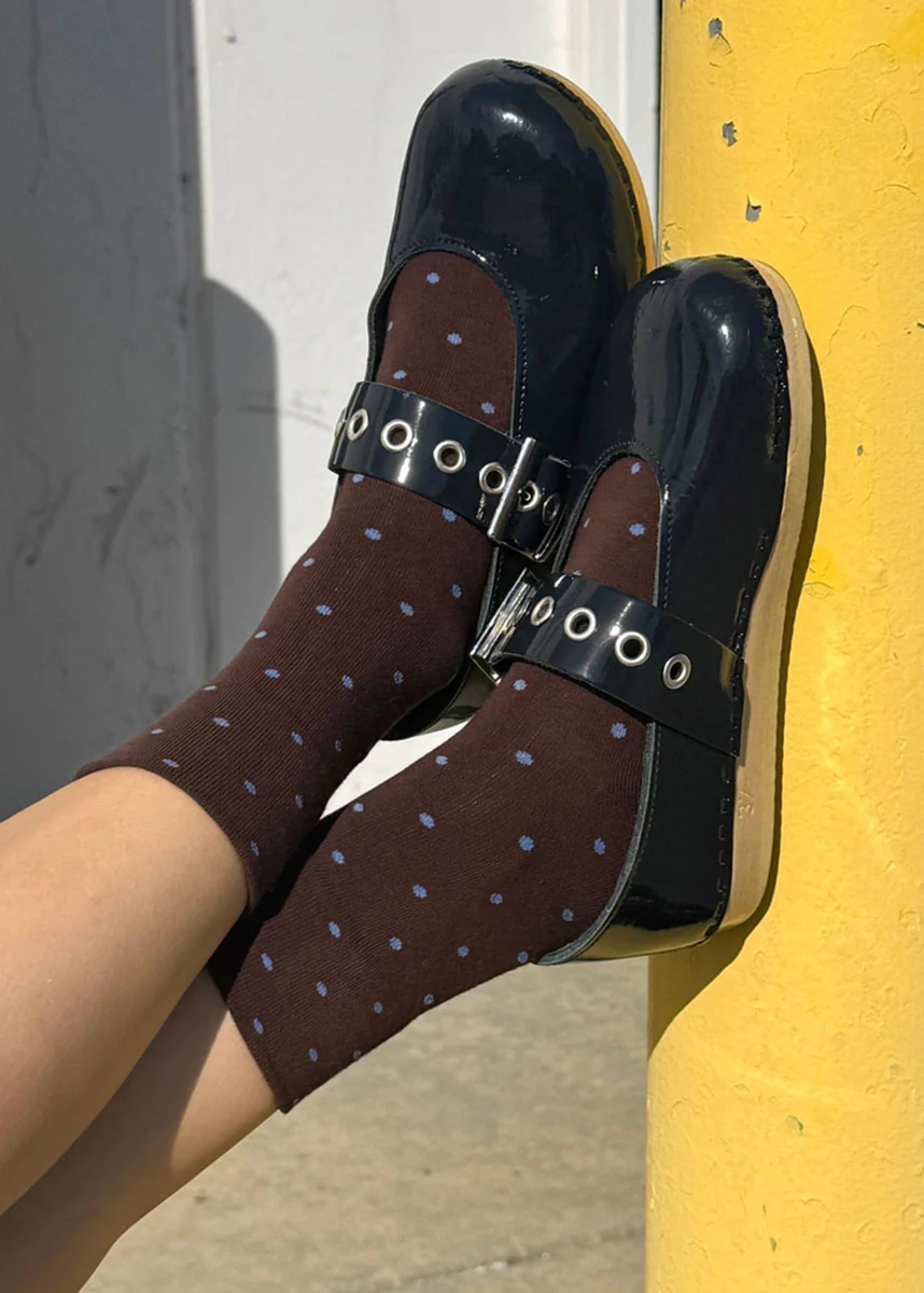 Polka Dot Sneaker Socks - Cacao & Blue - Image 2