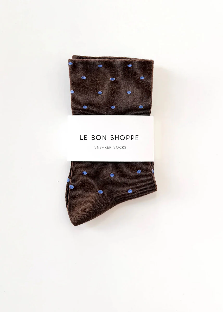 Polka Dot Sneaker Socks - Cacao & Blue - Image 3