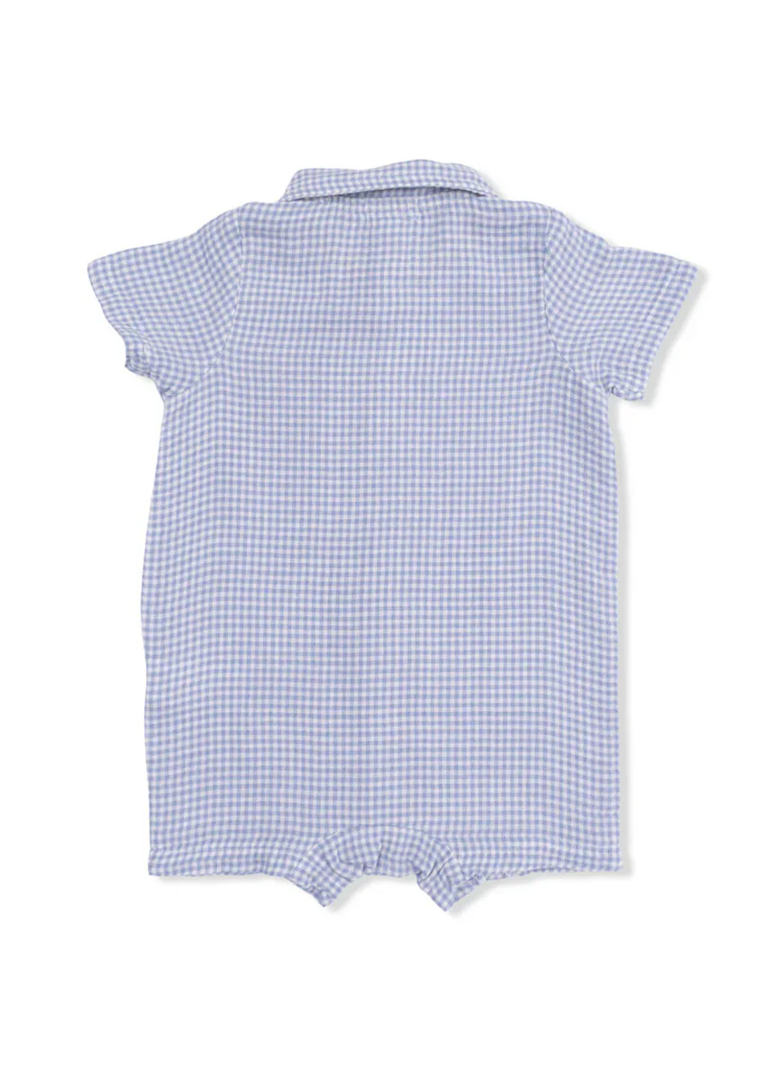Polo Romper - Gingham Blue Blizzard - Image 2