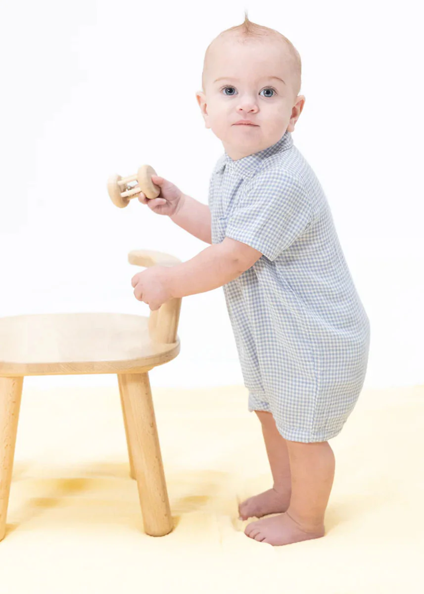Polo Romper - Gingham Blue Blizzard - Image 3