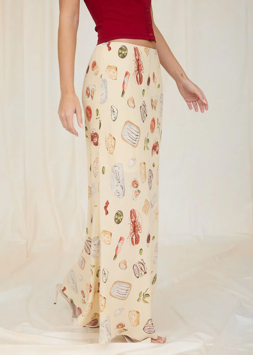 Portofino Slip On Midi Skirt - Light Khaki Multi - Image 3