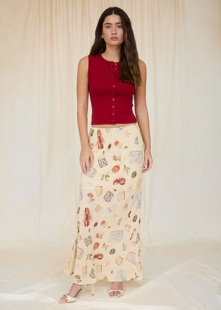 Portofino Slip On Midi Skirt - Light Khaki Multi - Image 5