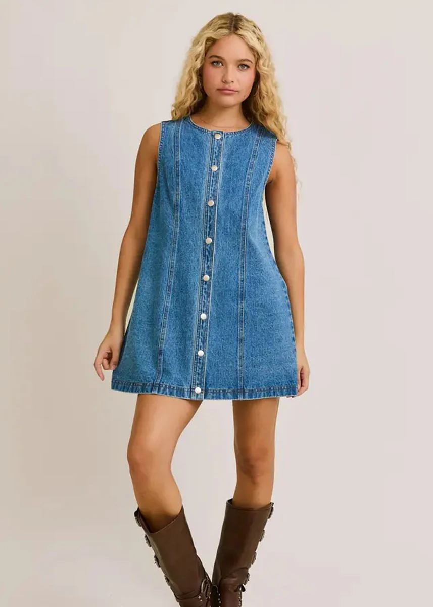 Remi Denim Mini Dress - Denim Blue - Image 4