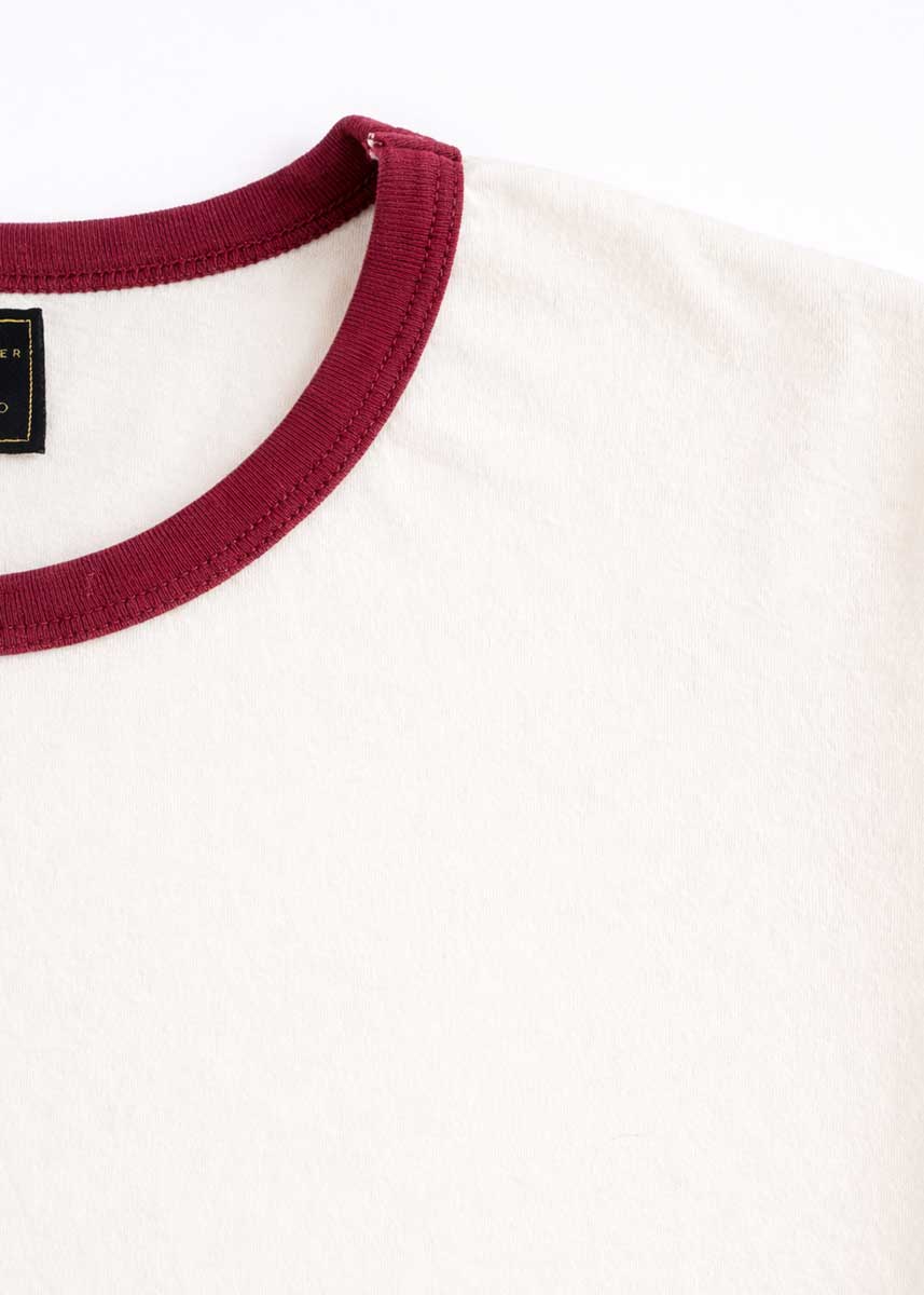 Retro Ringer Tee - Vintage White & Burgundy - Image 3