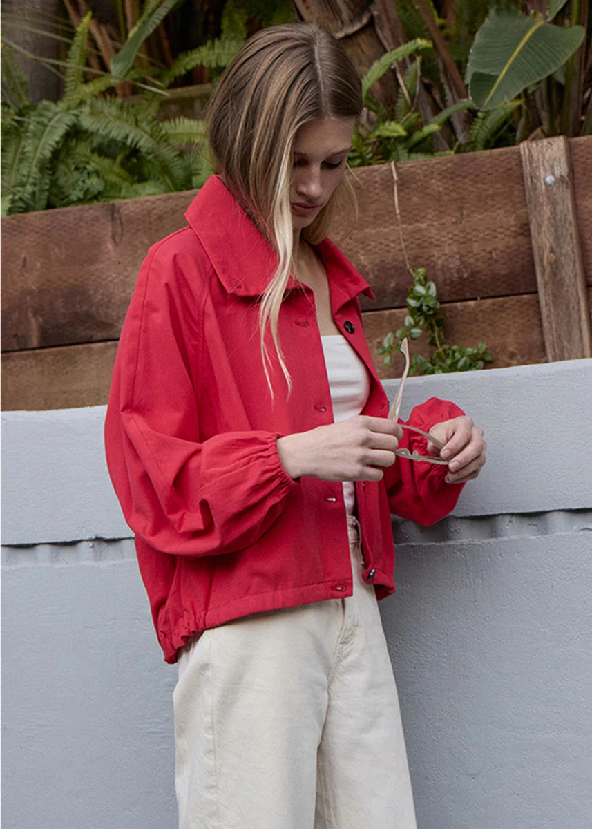Ruby High Neck Button-Up Jacket - Red - Image 2