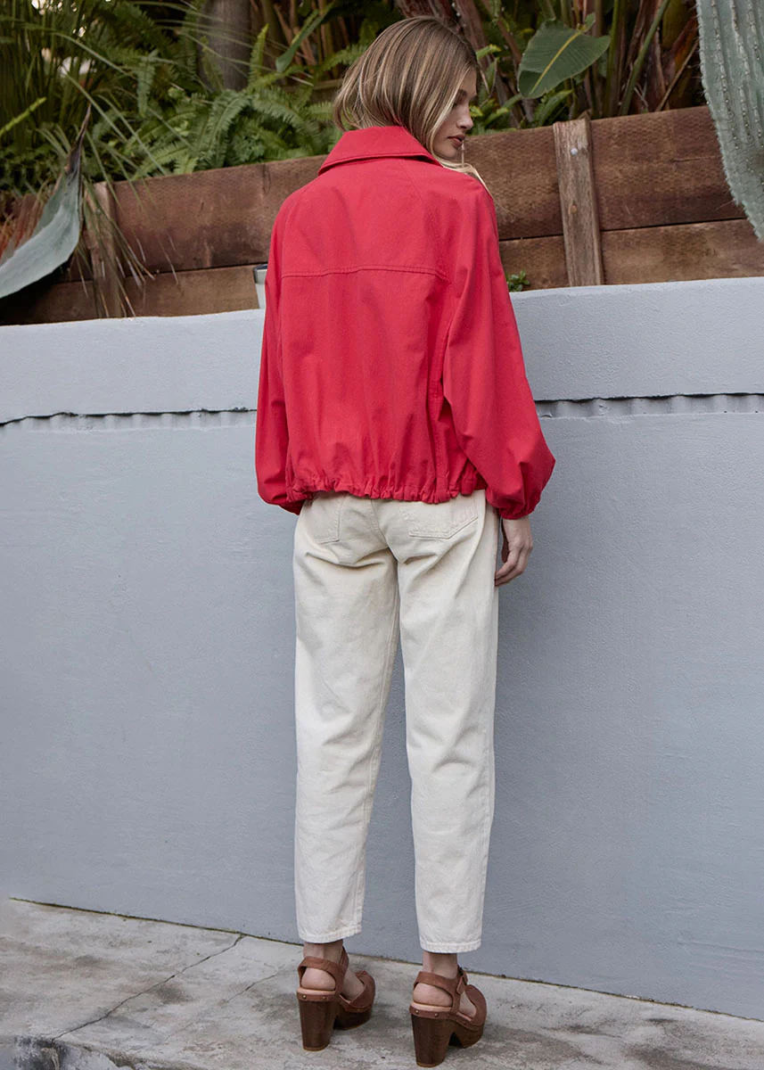 Ruby High Neck Button-Up Jacket - Red - Image 3