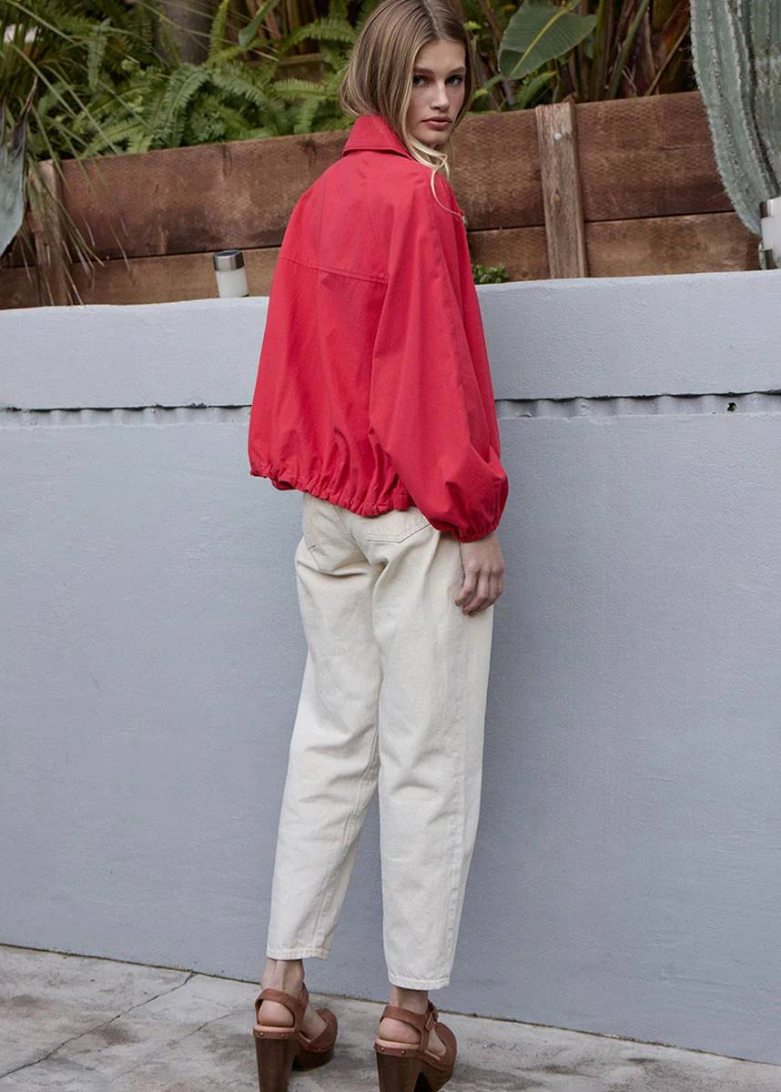 Ruby High Neck Button-Up Jacket - Red - Image 4