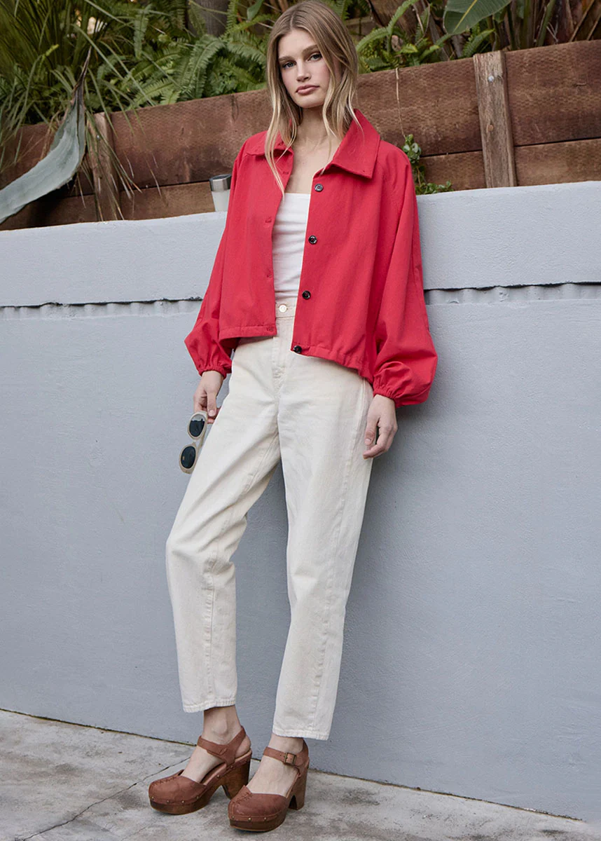 Ruby High Neck Button-Up Jacket - Red - Image 6