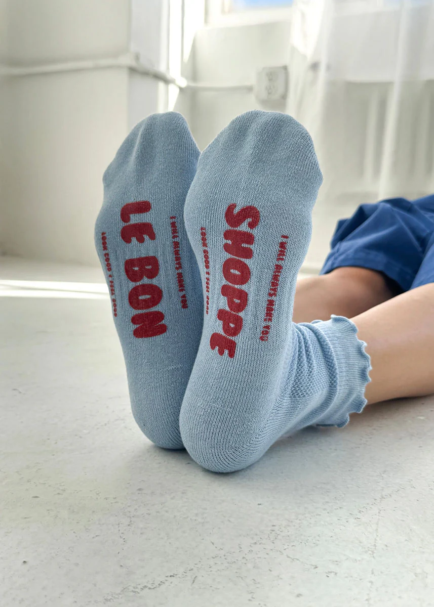 Ruffled Hugger Crew Socks - Periwinkle & Red - Image 3