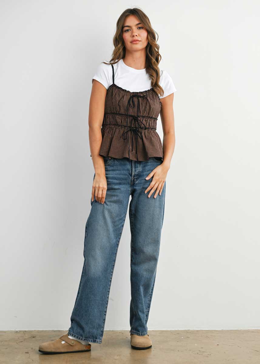 Russet Peplum Tie-Top - Brown Multi - Image 2