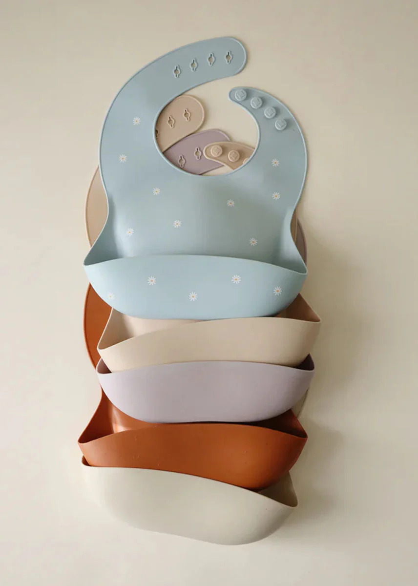 Silicone Baby Bib - White Daisy - Image 2