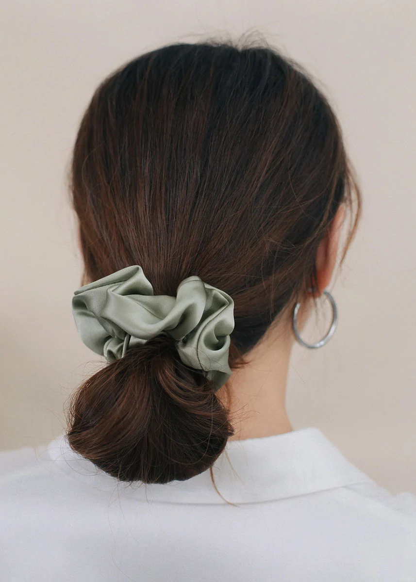 Silken Hair Scrunchie - Pale Olive - Image 2
