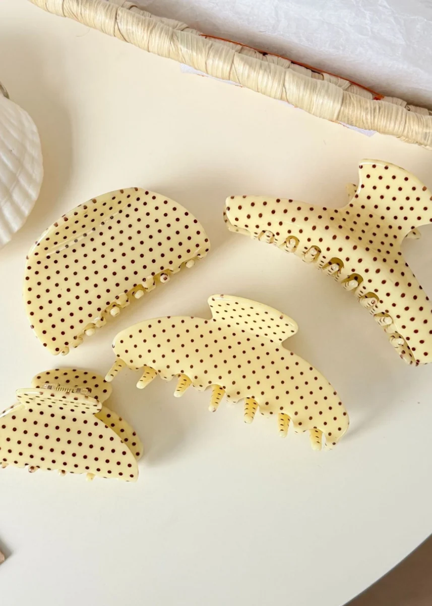 Small Yellow Polka Dot Hair Claw - Image 2