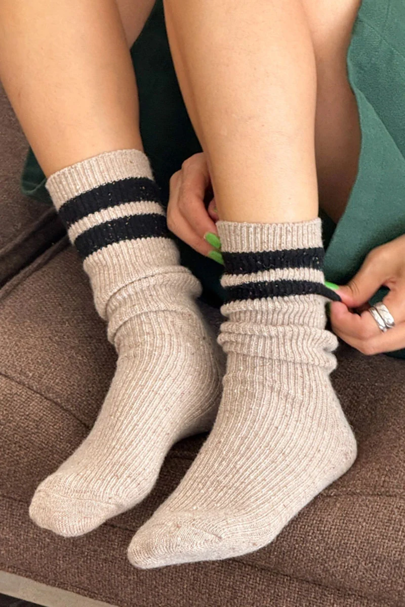 Snow Varsity Socks - Beige & Black - Image 2