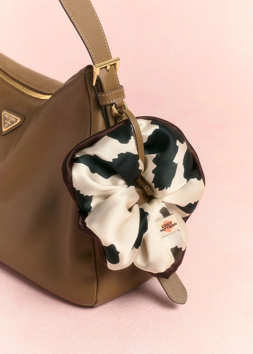 Spot Chic Oversized Silk Scrunchie - Cow Print - Image 2