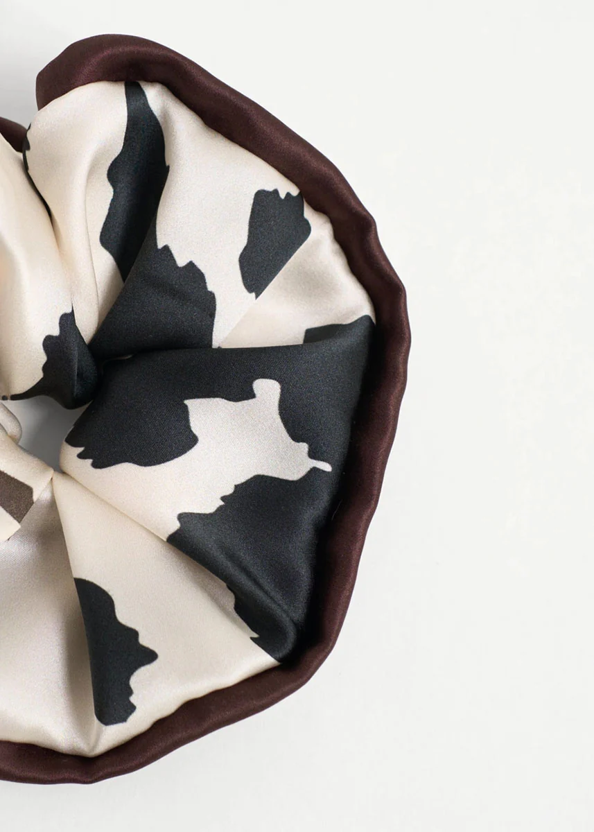 Spot Chic Oversized Silk Scrunchie - Cow Print - Image 3