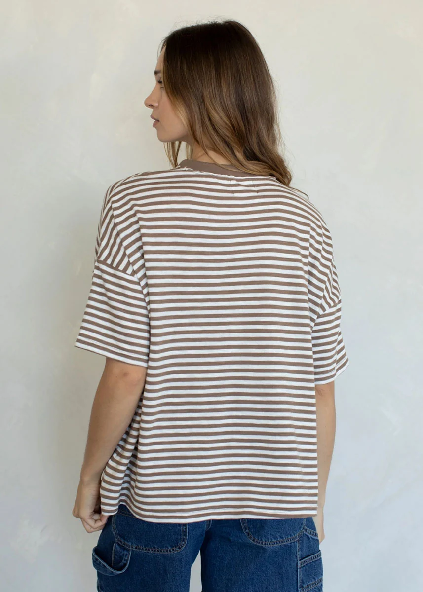 Striped Slub Oversized Tee - Taupe - Image 3