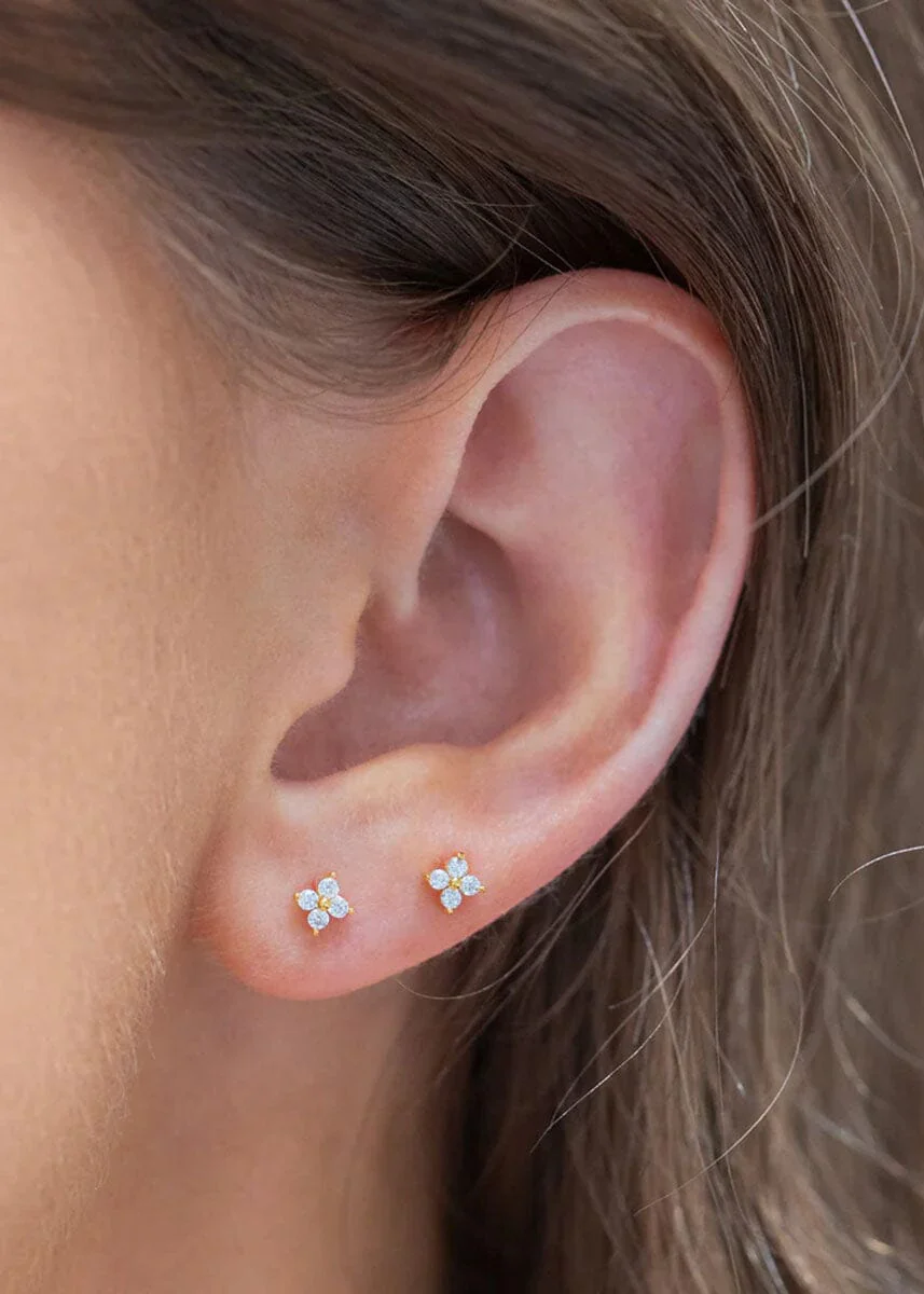 Teeny Tiny Clear Cluster Studs - Gold - Image 2
