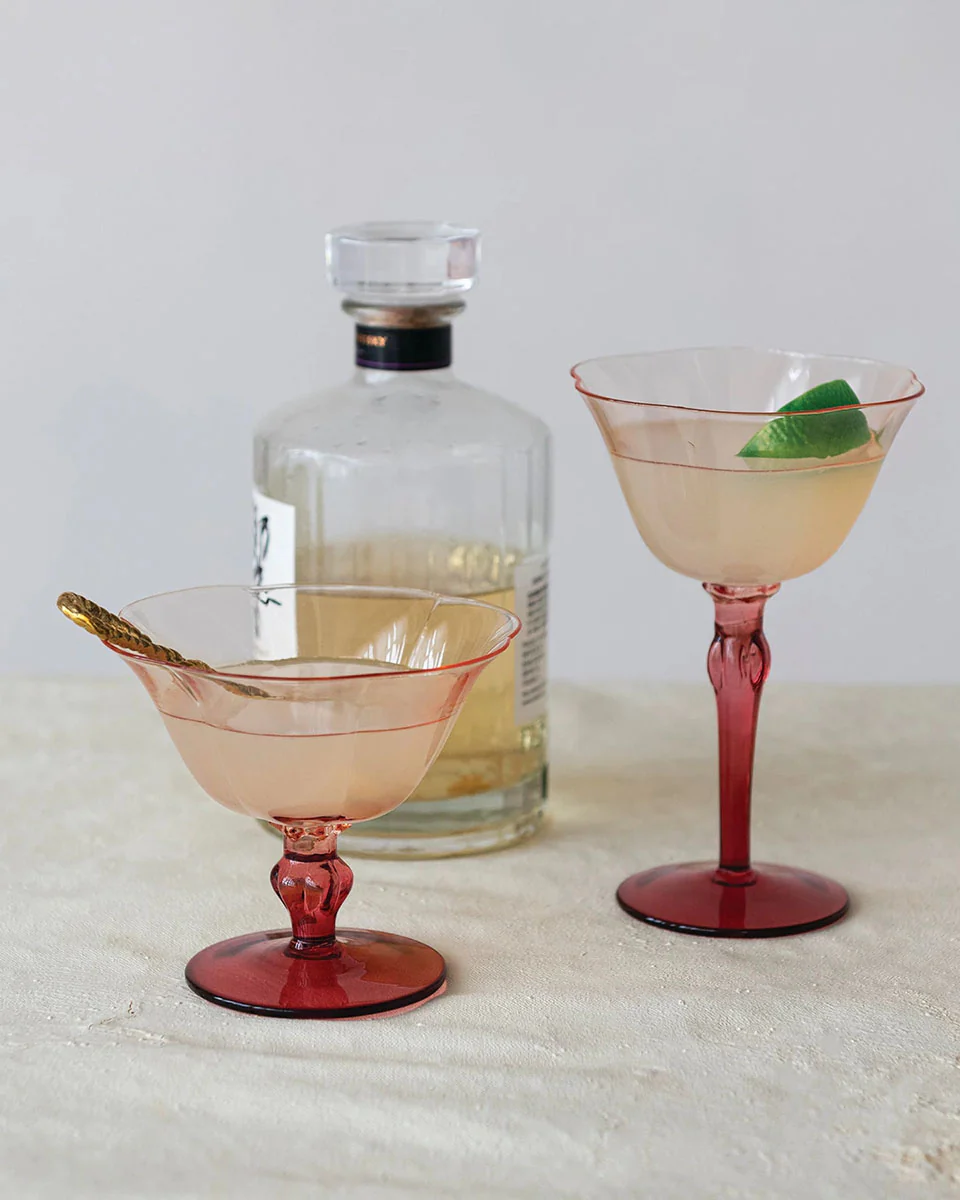 Two-Tone Stemmed Coupe Glass - Blush & Red - Image 2