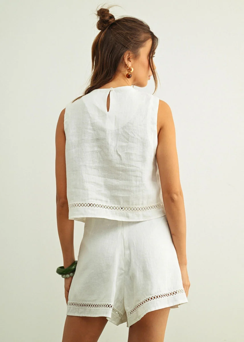 Veila Linen Stitch Crop Top - White - Image 3