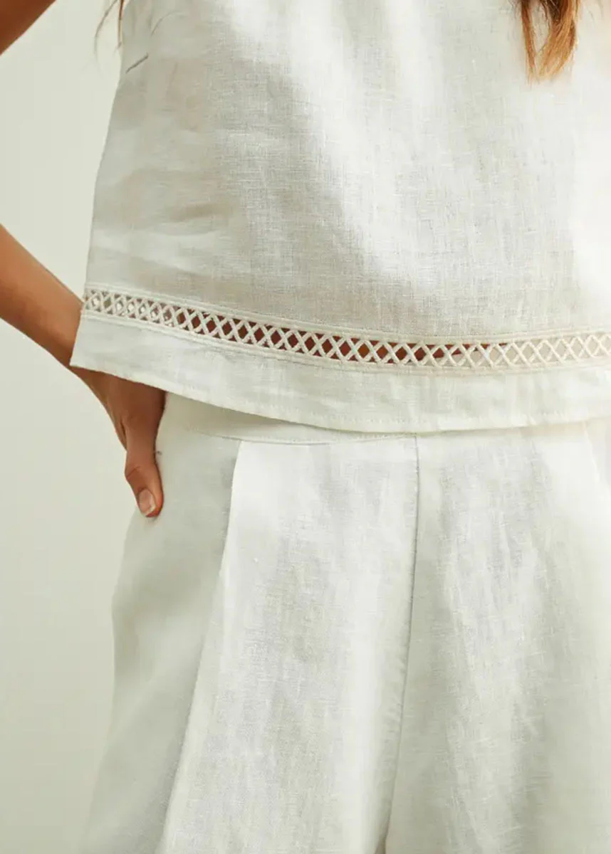 Veila Linen Stitch Crop Top - White - Image 6