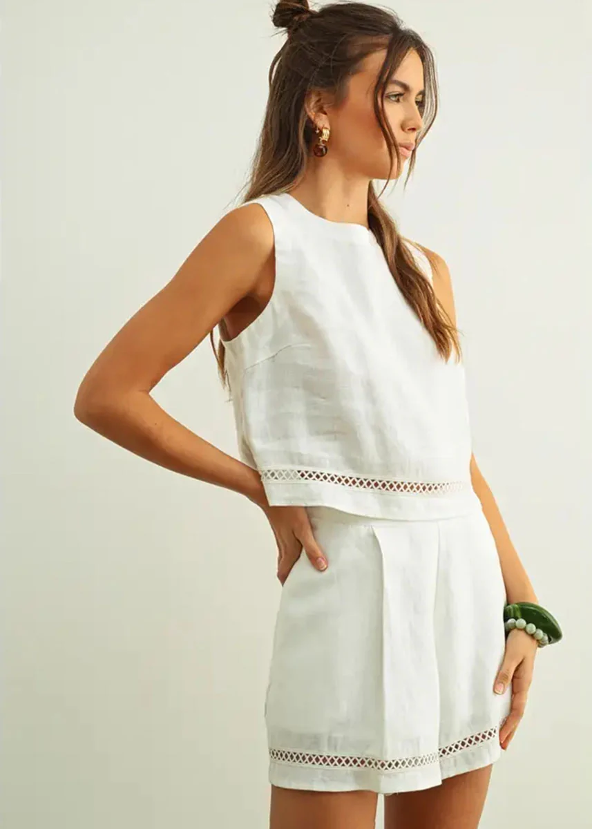 Veila Linen Stitch Shorts - White - Image 3