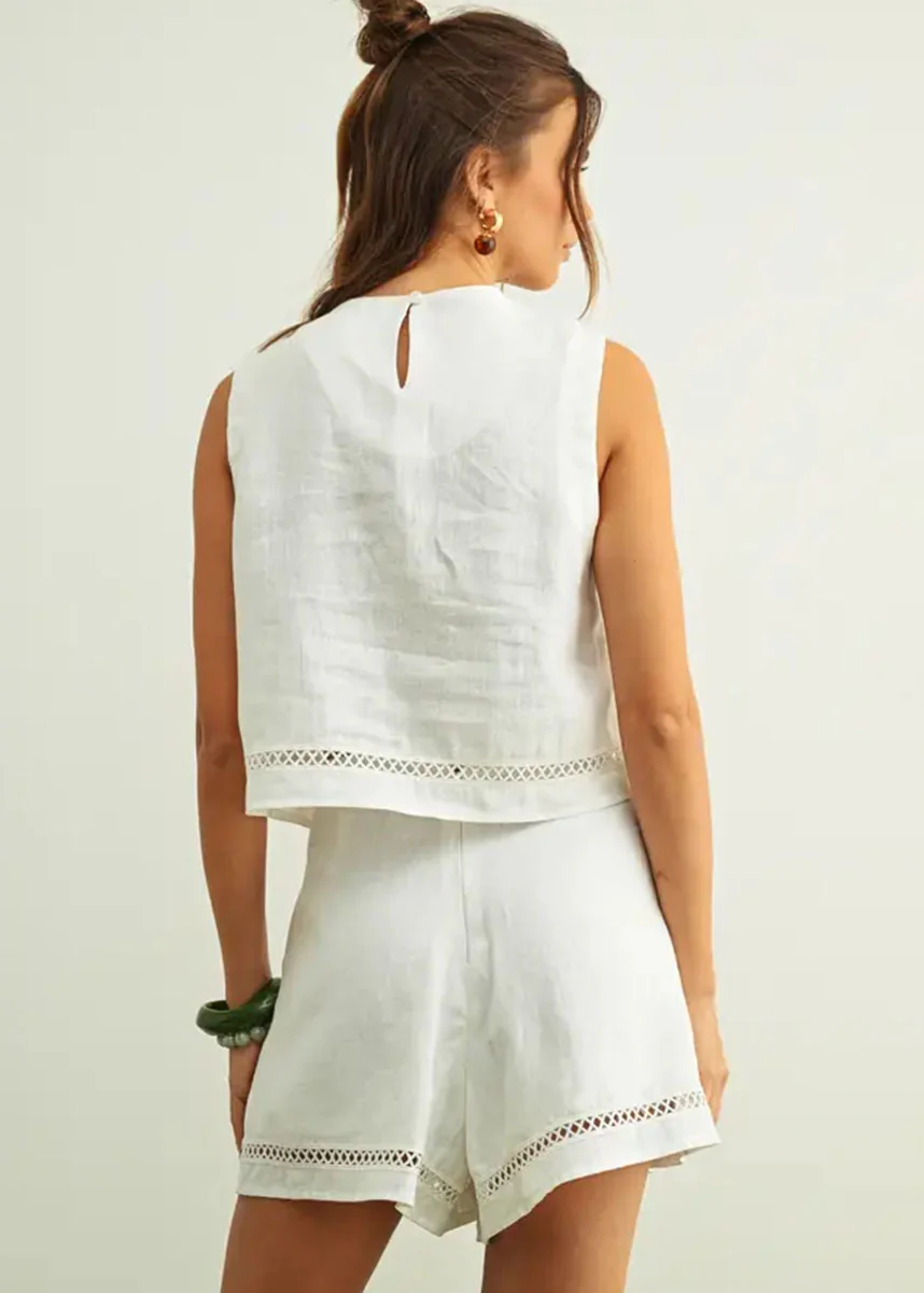Veila Linen Stitch Shorts - White - Image 6