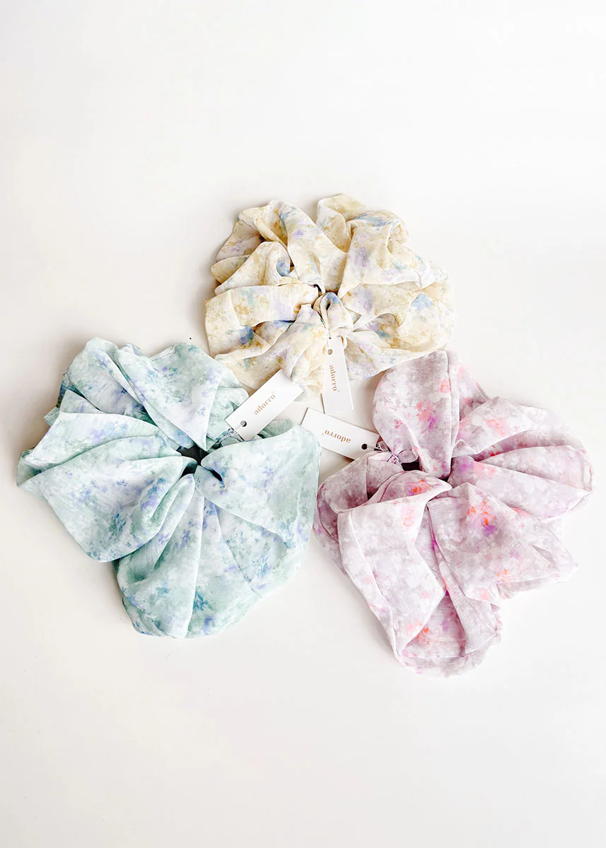 Watercolor Floral Scrunchie - Blue - Image 2