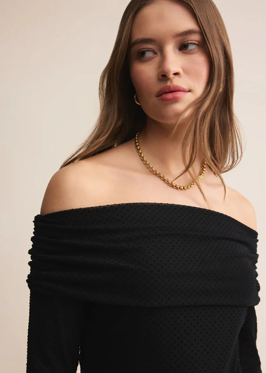 Whimsy Off-Shoulder Mesh Top - Black - Image 3