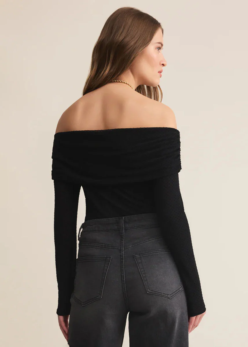 Whimsy Off-Shoulder Mesh Top - Black - Image 4