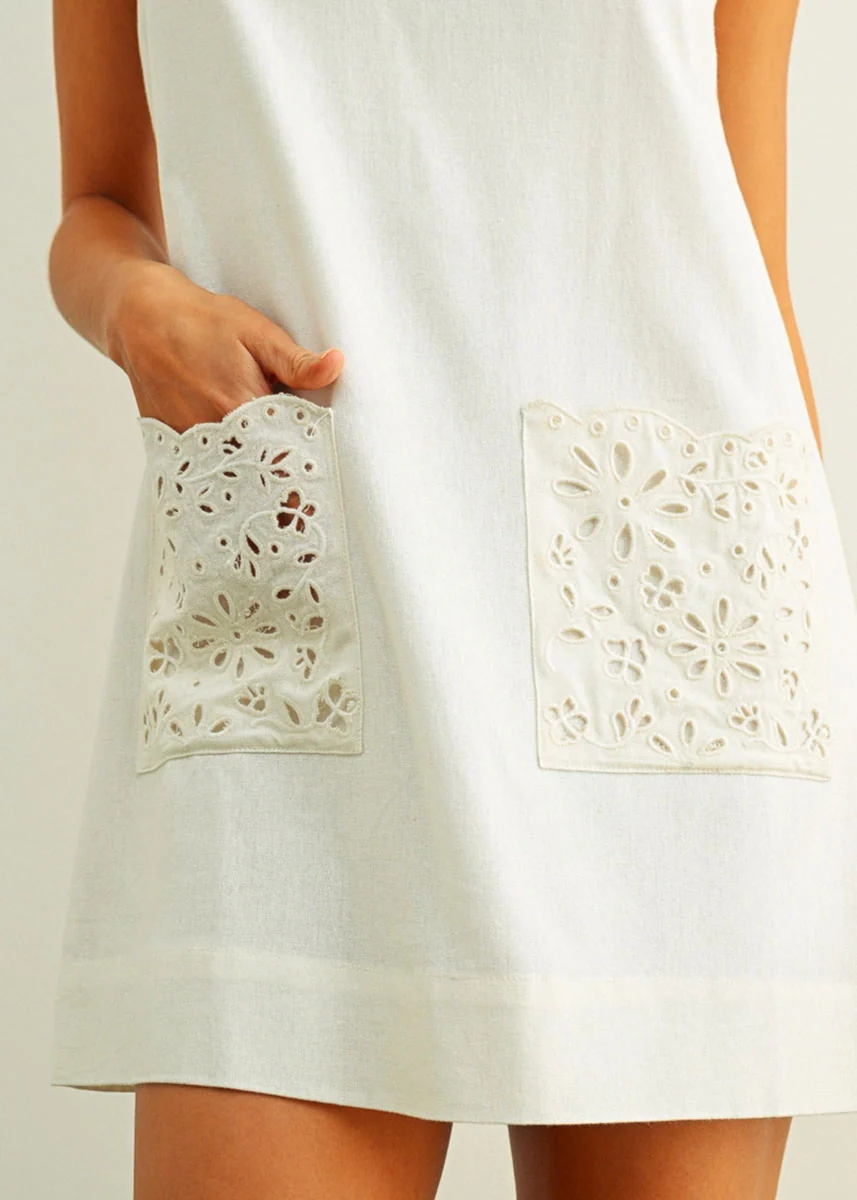 Winsley Eyelet Linen Mini Dress - Off-White - Image 5