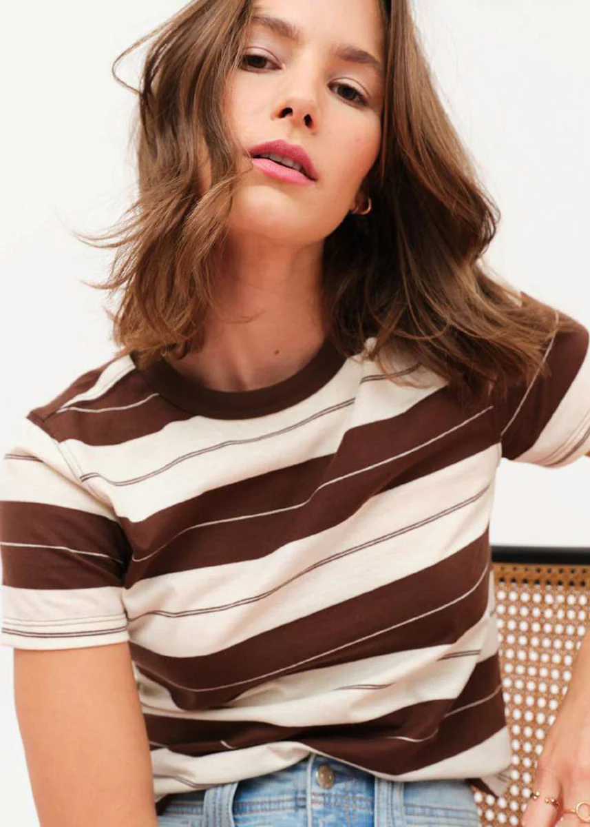 Zuma Crew Neck Tee - Chocolate Stripe - Image 2